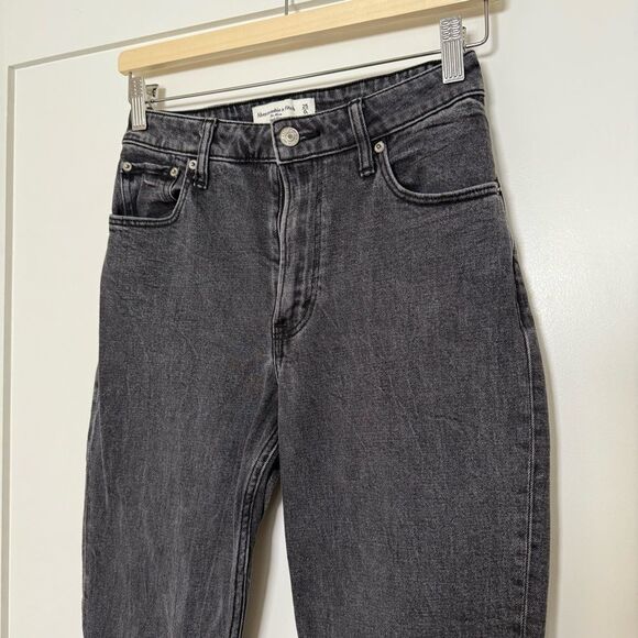 Abercrombie & Fitch The Mom High Rise Jeans Sz 25 0L Black Curve Love Denim - Picture 2 of 13